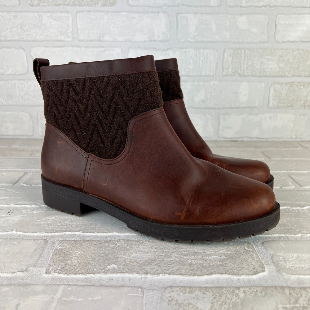 Vionic Maple Ankle Boots Women 10 Brown Leather Faux Fur Lined Weather Resistant